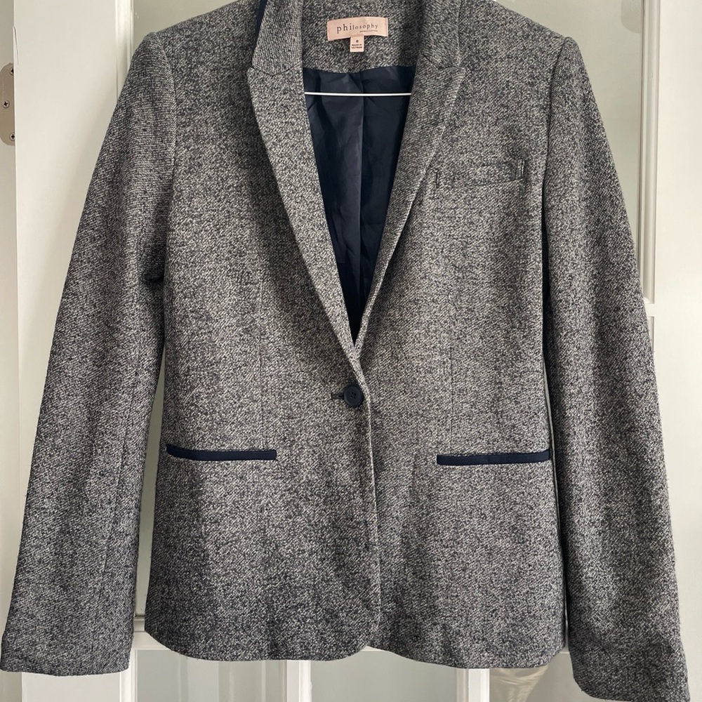 Philosophy Gray Wool-Blend Blazer with Notched Lapels